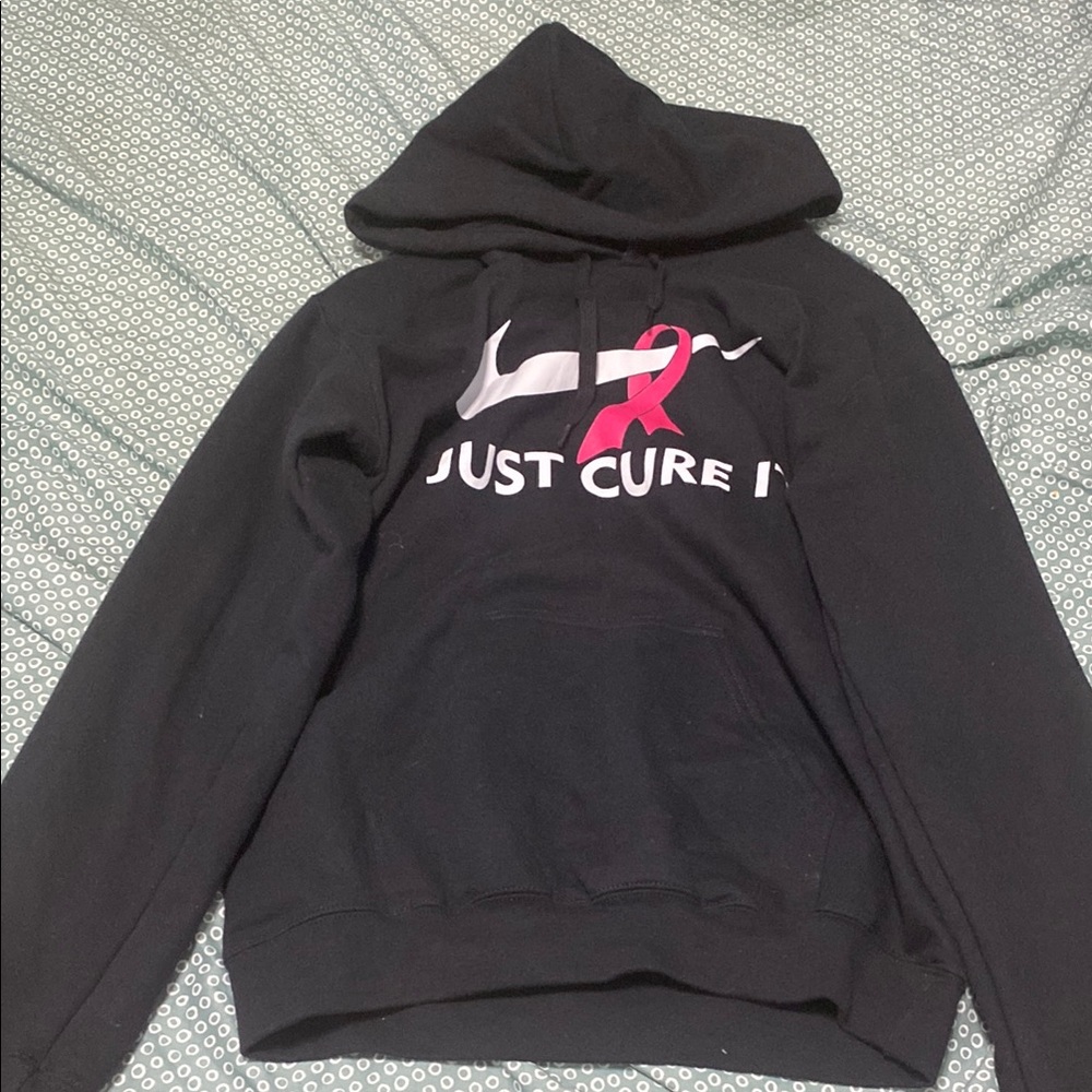 Black Hoodie with Pink Ribbon Graphic